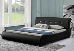 Doppelbett Polsterbett Bettgestell Bett Lattenrost Kunstleder (180x200, schwarz)